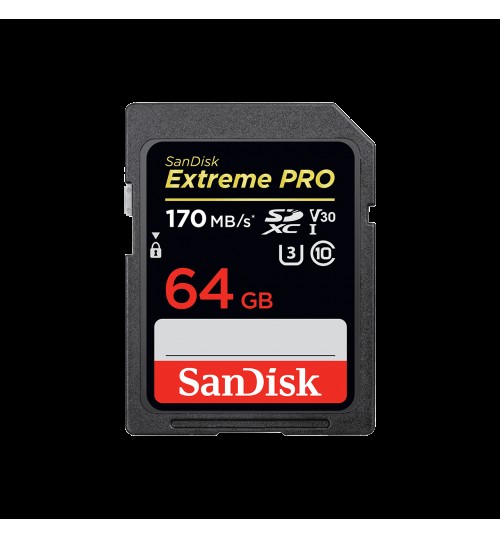 SANDISK EXTREME PRO SDXC SDXXY 64GB V30 U3 C10 UHS-I 170MB/S R 90MB/S W 4X6 LIFETIME LIMITED