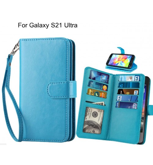Galaxy S21 Ultra Case Multifunction Wallet Leather Case - Blue