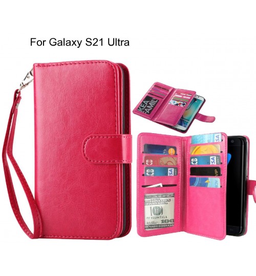 Galaxy S21 Ultra Case Multifunction Wallet Leather Case - Hot Pink