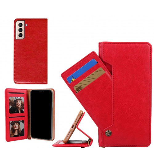 Galaxy S21 Plus Case Slim Leather Wallet Case 4 Cards 2 Id Magnet - Red