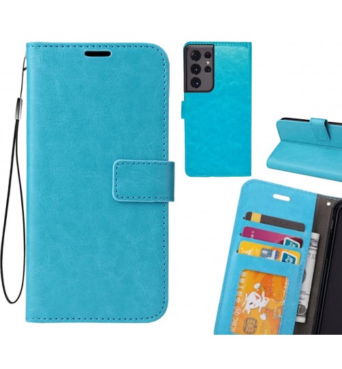 Galaxy S21 Ultra Case Fine Leather Wallet Case - Blue