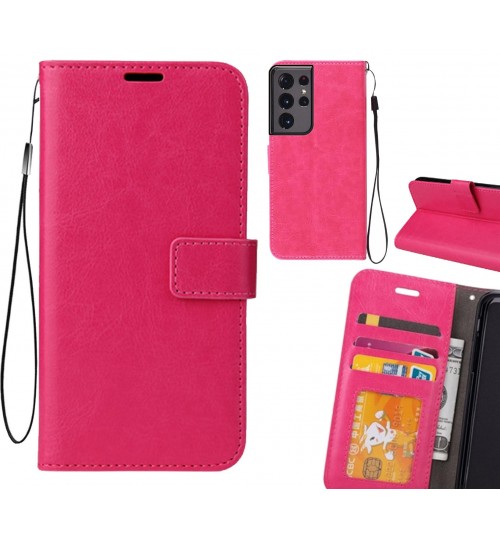Galaxy S21 Ultra Case Fine Leather Wallet Case - Hot Pink