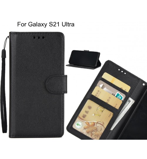 Galaxy S21 Ultra  Case Silk Texture Leather Wallet Case - Black