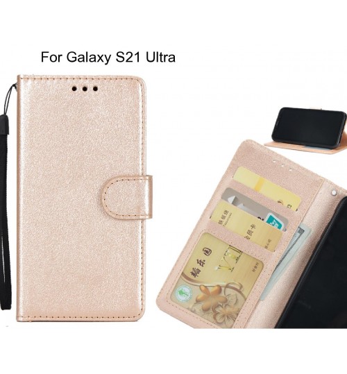 Galaxy S21 Ultra  Case Silk Texture Leather Wallet Case - Gold