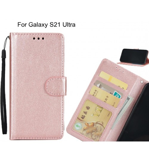 Galaxy S21 Ultra  Case Silk Texture Leather Wallet Case - Rose Gold