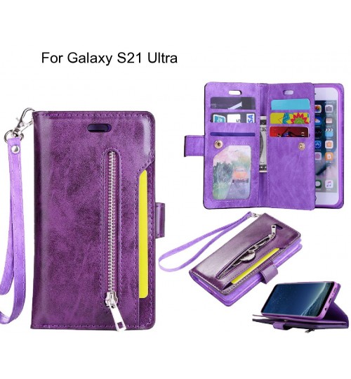 Galaxy S21 Ultra case 10 cards slots wallet leather case with zip