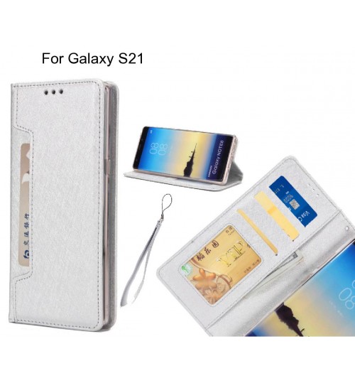 Galaxy S21 Case Silk Texture Leather Wallet Case - Silver