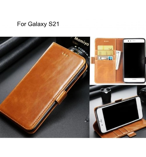 Galaxy S21 Case Executive Leather Wallet Case - Light Brown