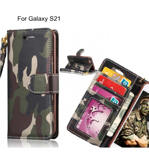 Galaxy S21 Case Camouflage Leather Wallet Case Cover - Green