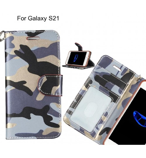 Galaxy S21 Case Camouflage Leather Wallet Case Cover - Grey