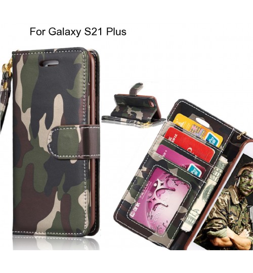 Galaxy S21 Plus Case Camouflage Leather Wallet Case Cover - Green