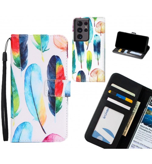 Galaxy S21 Ultra case 3 card leather wallet case printed ID