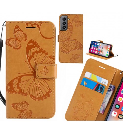 Galaxy S21 Case Embossed Butterfly Wallet Leather Case - Brown