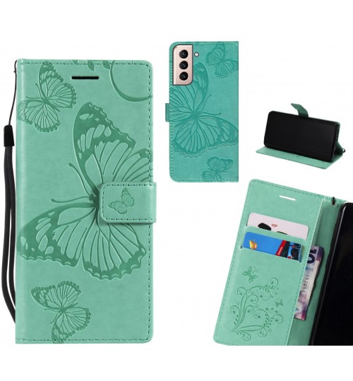 Galaxy S21 Plus Case Embossed Butterfly Wallet Leather Case - Green