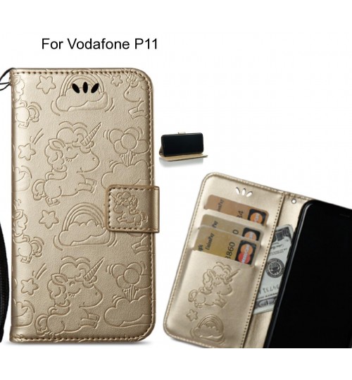 Vodafone P11  Case Leather Wallet case embossed unicon pattern
