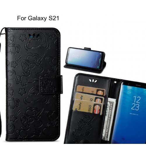Galaxy S21  Case Leather Wallet Case Embossed Unicon Pattern - Black