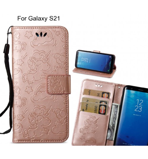 Galaxy S21  Case Leather Wallet Case Embossed Unicon Pattern - Rose Gold