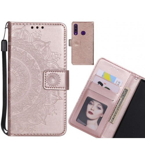 Huawei Y6P Case mandala embossed leather wallet case