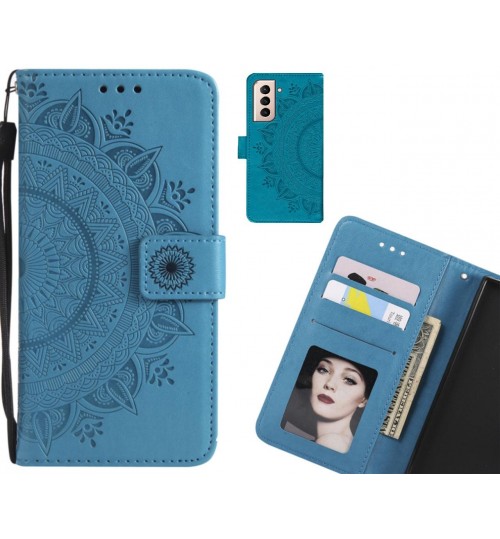 Galaxy S21 Plus Case Mandala Embossed Leather Wallet Case - Blue