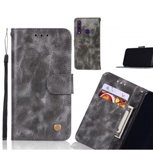 Huawei Y6p Case Vintage Fine Leather Wallet Case - Grey