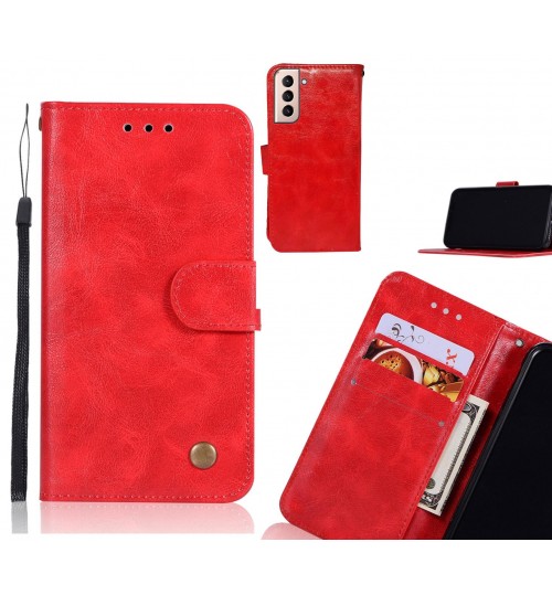 Galaxy S21 Plus Case Vintage Fine Leather Wallet Case - Red