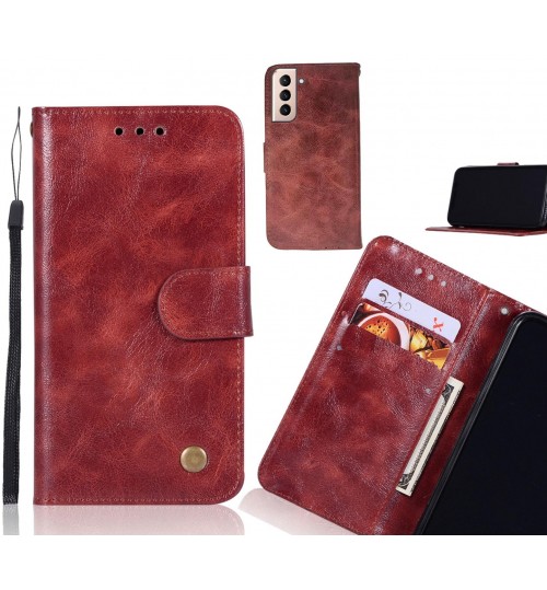 Galaxy S21 Plus Case Vintage Fine Leather Wallet Case - Dark Red
