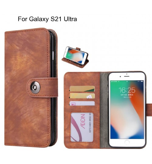 Galaxy S21 Ultra Case Retro Leather Wallet Case - Brown