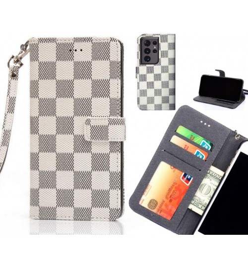 Galaxy S21 Ultra Case Grid Wallet Leather Case - White