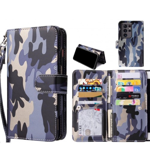 Galaxy S21 Ultra Case Camouflage Wallet Leather Case - Grey