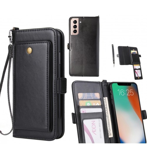 Galaxy S21 Plus Case Retro Leather Wallet Case - Black