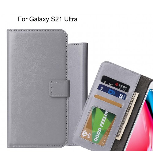 Galaxy S21 Ultra Case Fine Leather Wallet Case - Grey