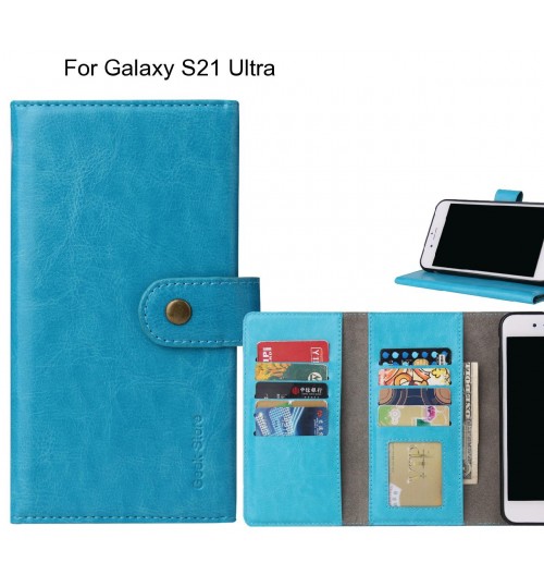 Galaxy S21 Ultra Case 9 Slots Wallet Leather Case - Blue