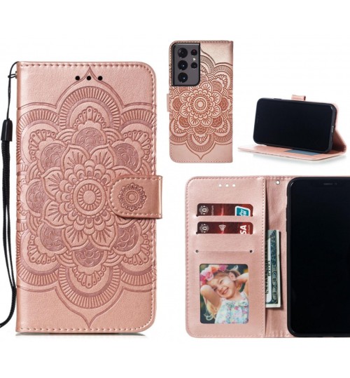 Galaxy S21 Ultra Case Leather Wallet Case Embossed Pattern - Rose