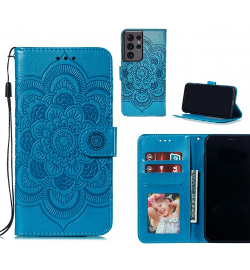 Galaxy S21 Ultra Case Leather Wallet Case Embossed Pattern - Blue