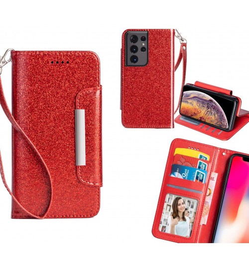 Galaxy S21 Ultra Case Glitter wallet Case ID wide Magnetic Closure