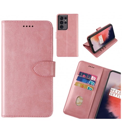 Galaxy S21 Ultra Case Premium Leather Id Wallet Case - Rose Gold