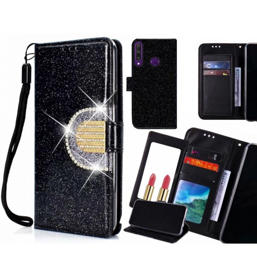 Huawei Y6p Case Glaring Wallet Leather Case With Mirror - Black
