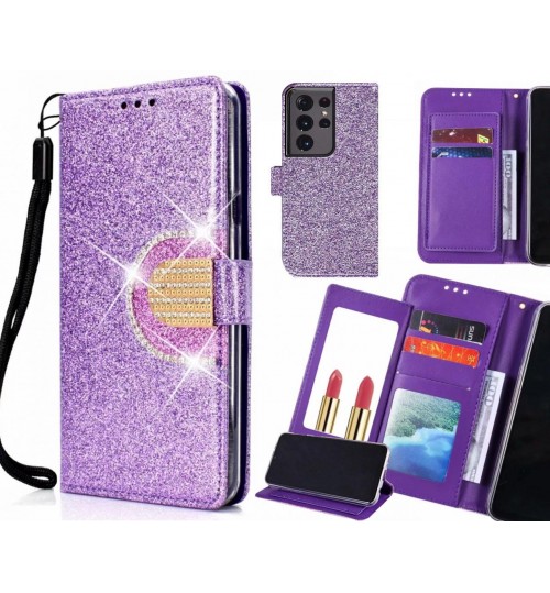 Galaxy S21 Ultra Case Glaring Wallet Leather Case With Mirror