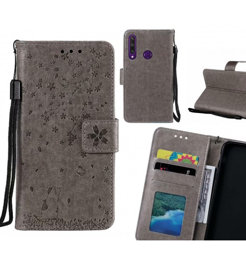 Huawei Y6p Case Embossed Wallet Leather Case - Grey