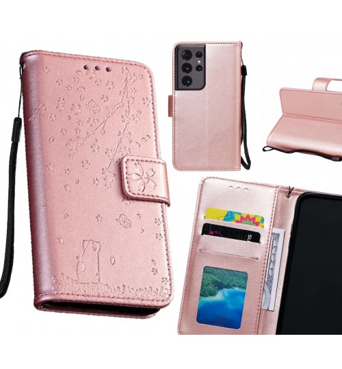 Galaxy S21 Ultra Case Embossed Wallet Leather Case - Rose Gold