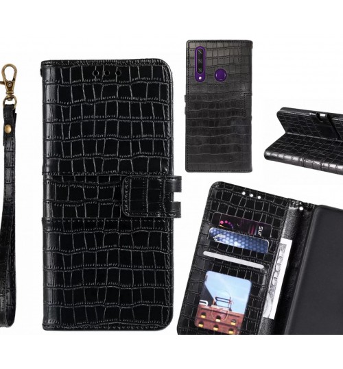 Huawei Y6p Case Croco Wallet Leather Case - Black