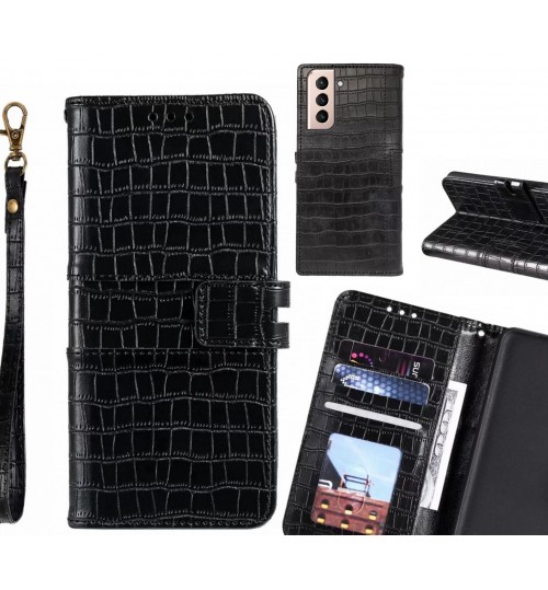 Galaxy S21 Plus Case Croco Wallet Leather Case - Black