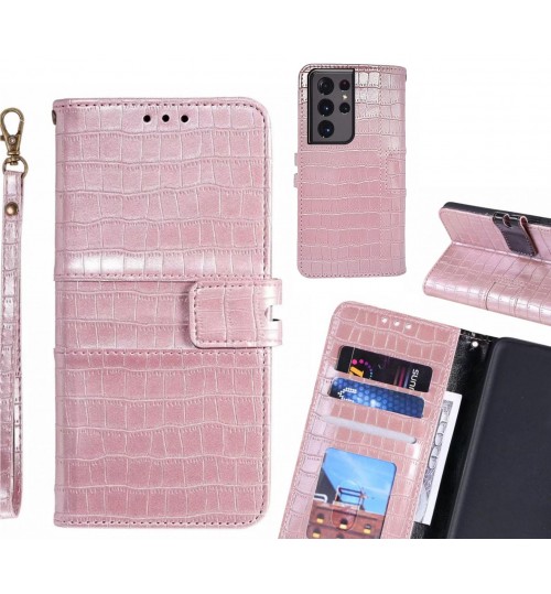 Galaxy S21 Ultra Case Croco Wallet Leather Case - Pink