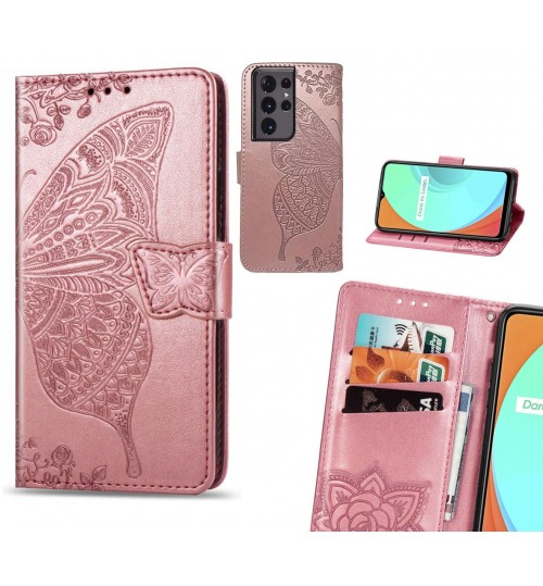 Galaxy S21 Ultra case Embossed Butterfly Wallet Leather Case