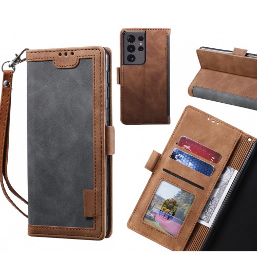 Galaxy S21 Ultra Case Wallet Denim Leather Case Cover - Grey