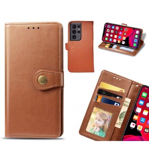 Galaxy S21 Ultra Case Premium Leather Id Wallet Case - Brown