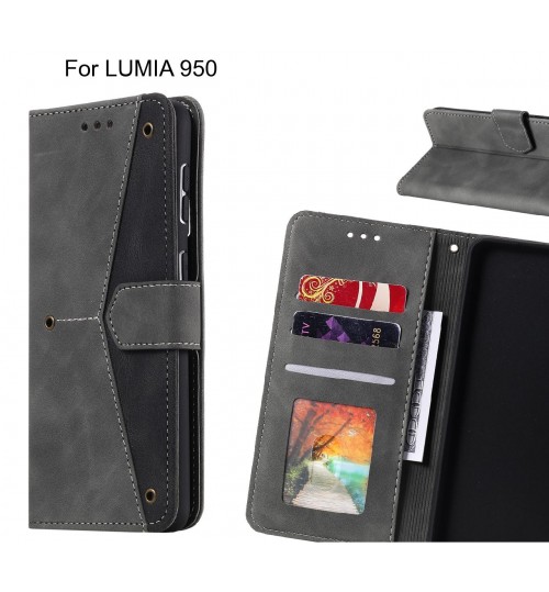 Lumia 950 Case Wallet Denim Leather Case Cover - Black