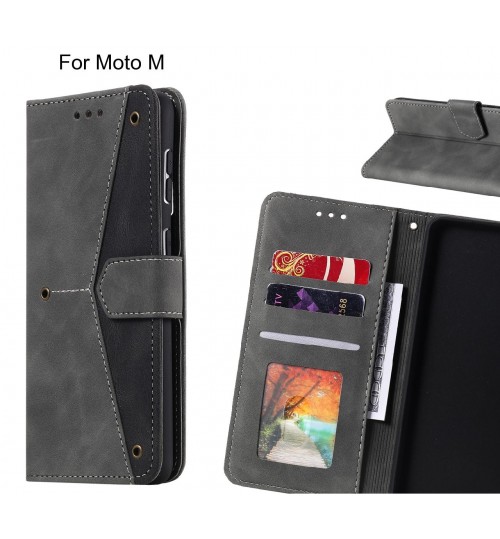 Moto M Case Wallet Denim Leather Case Cover - Black