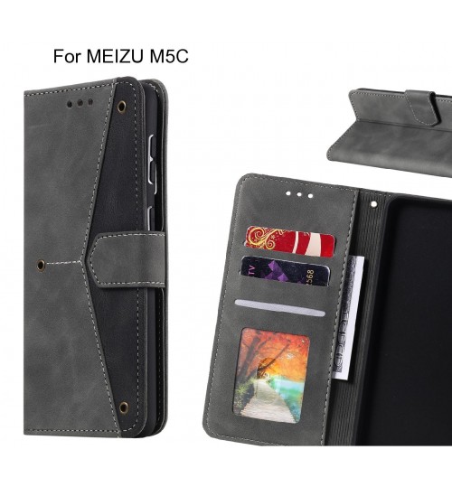 Meizu M5c Case Wallet Denim Leather Case Cover - Black