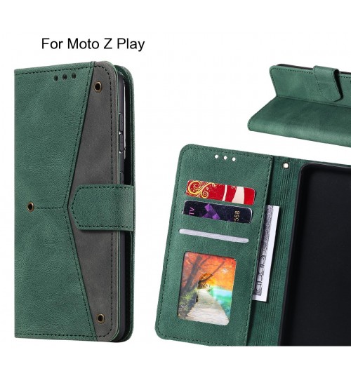 Moto Z Play Case Wallet Denim Leather Case Cover - Green